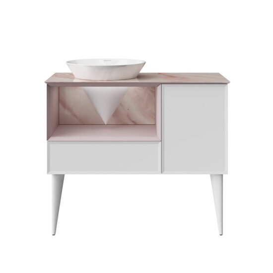 KERAMA MARAZZI CO.97MAL Тумба CONO 97 см, ящик, дверца и откр полка с LED, белый мат+мальва