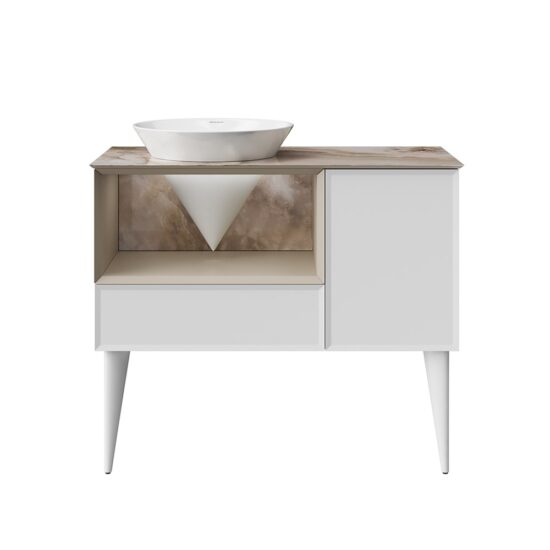 KERAMA MARAZZI CO.97LIM Тумба CONO 97 см, ящик, дверца и откр полка с LED, белый мат+лимо