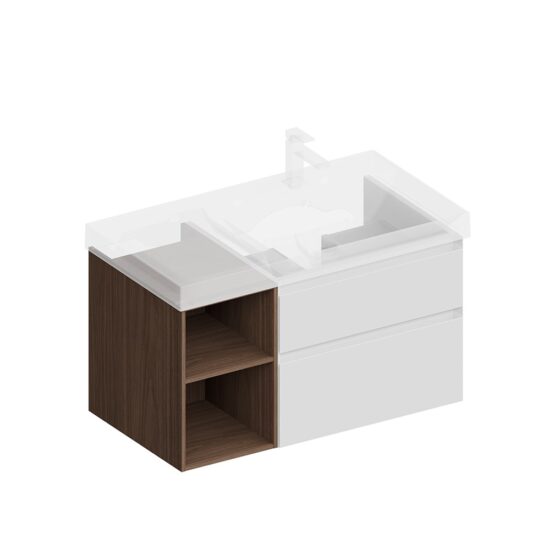 KERAMA MARAZZI CUB.90.2Rh/WHTM.N Тумба CUBO правая подвесная с ящиками 90, белая матовая- структ.орех